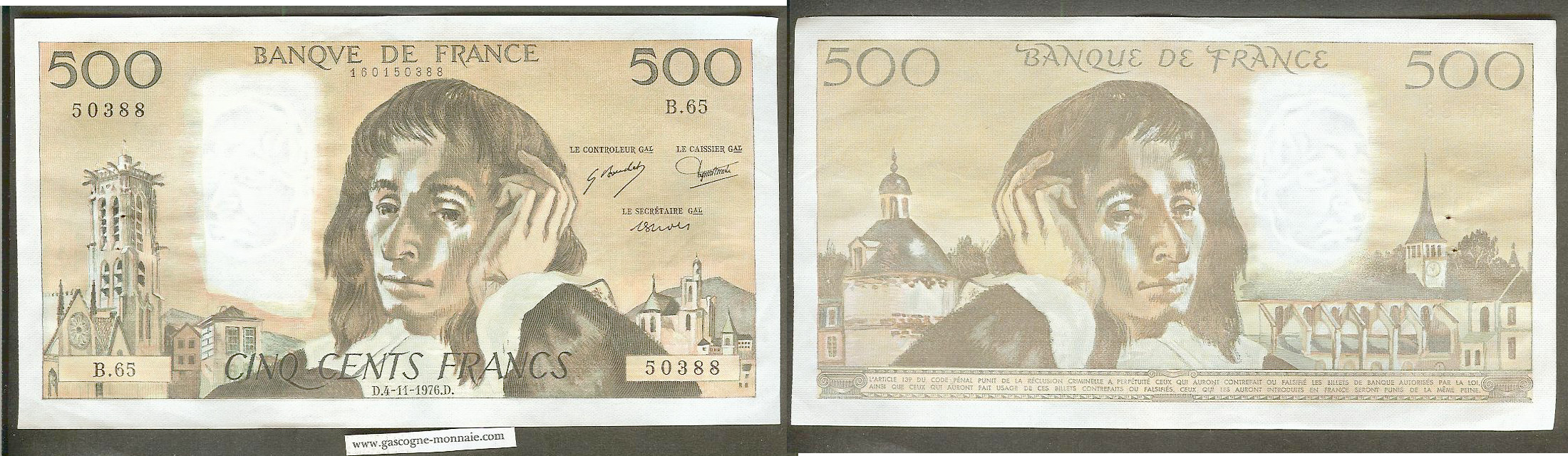 500 francs PASCAL 4/11/1976 SUP+